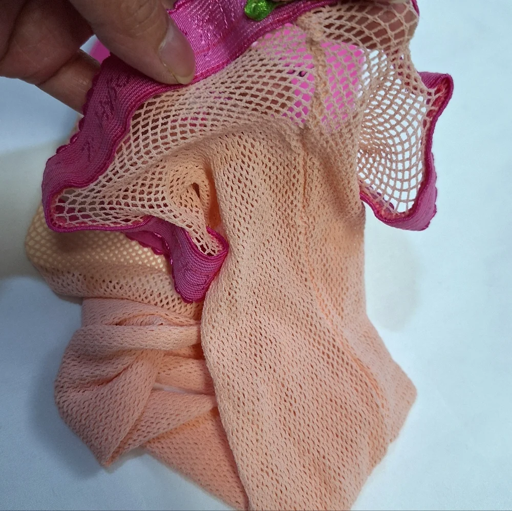 Vintage Betsy Johnson Tights Low-Rise Pink Peach FishNet Stocking Discontinued